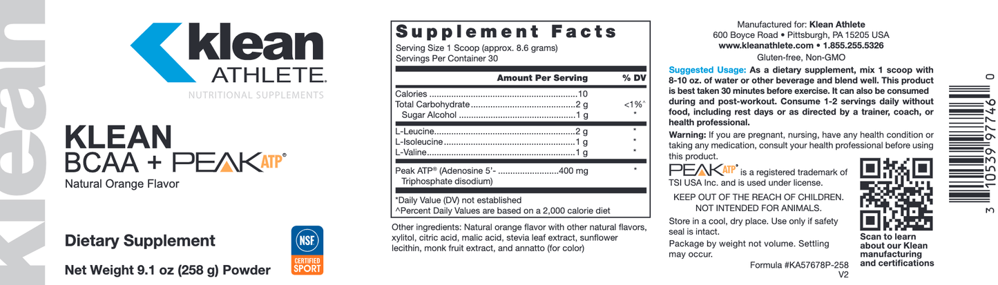 Klean BCAA + PEAK ATP 9.1 oz.