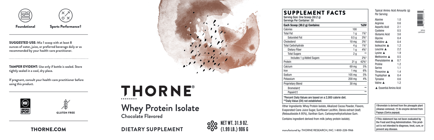 Whey Protein Isolate Chocolate NSF 31.9 oz